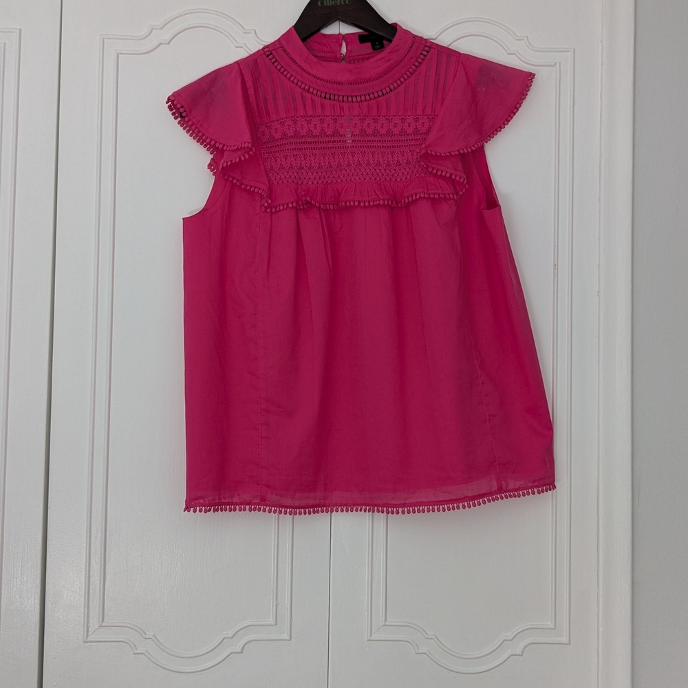 J. Crew Bright Pink Ruffle Blouse Size S